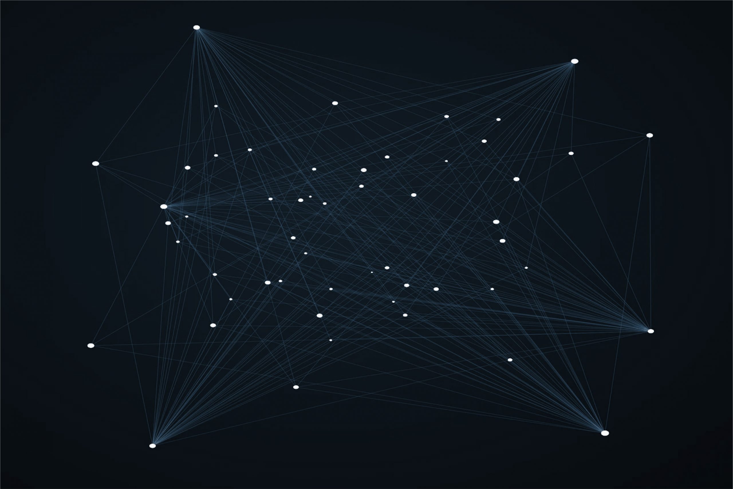 Web of white patterns on a blue background indicating SRL's work in telecommunications